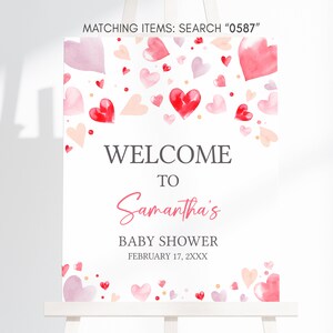 Editable A Little Sweetheart Baby Shower Welcome Sign, Pink Red Heart Valentine's Baby Shower Welcome Poster, Girl Baby Shower Sign, 0587 image 3