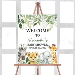 Jungle Baby Shower Welcome Sign, Safari Animals Baby Shower Sign, Welcome Safari Sign, Greenery Baby Shower Decor Gender Neutral Baby 0179