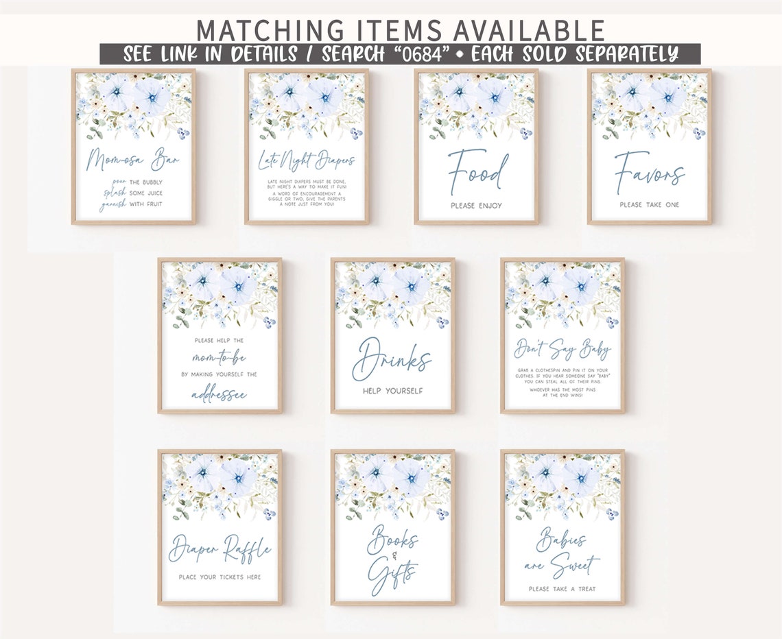 Spring Bloom Boy Editable Baby in Bloom Boy Baby Shower Invitation, Dusty Blue ...