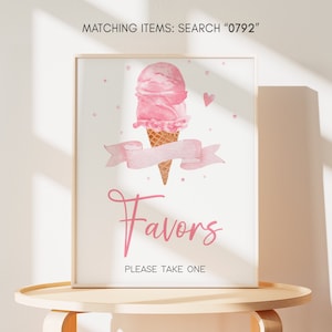 Pink Ice Cream Baby Shower Favors Sign, Here&#39;s The Scoop Baby Shower Favor Table Sign, It&#39;s A Girl Summer Baby Shower Favor Table Sign, 0792