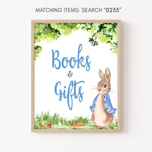 Peter Rabbit Baby Shower Books and Gifts Sign, Blue Bunny Baby Shower Gifts Table Sign, Rustic Peter Rabbit Decor Printable Template 0235