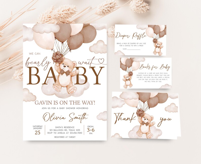 a baby shower with a teddy bear on it