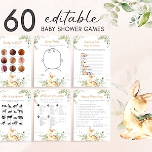 Editable Greenery Deer Baby Shower Games Bundle, Deer Woodland Baby Shower Game Pack, Oh Deer Baby Game, Forest Animal Games Template 0370