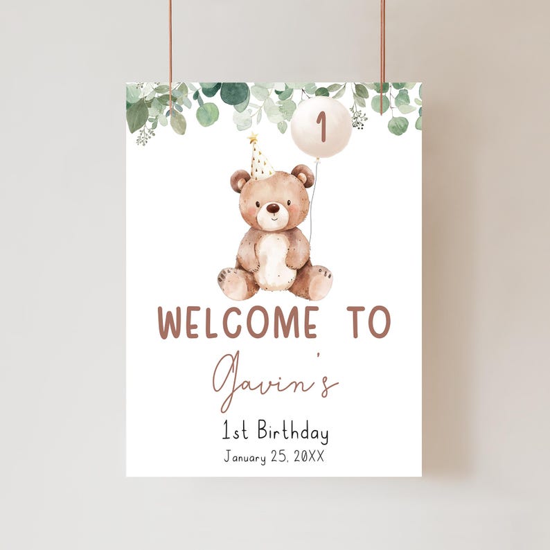 Teddy Bear Birthday Welcome Sign