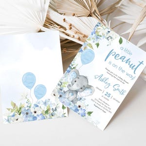 a baby elephant themed baby shower with blue balloons