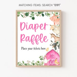 Diaper Raffle Sign Girl Farm Animals Baby Shower Pink Farm Baby Shower Diaper Game Sign Girl Baby Shower Barnyard Printable Template 0191