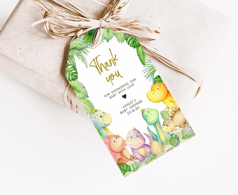 Editable Dinosaur Baby Shower Favor Tag, Greenery Dino Baby Shower Gift Tag, Dinosaur, Rawr! It's A Boy Dino Baby Shower Thank You Tag, 0680 image 3