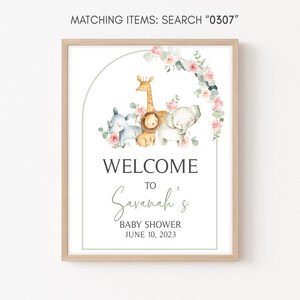 Editable Girl Safari Baby Shower Welcome Sign, Pink Floral Safari Jungle Baby Shower Welcome Poster, Girl Safari Animals Baby Shower, 0307 image 2