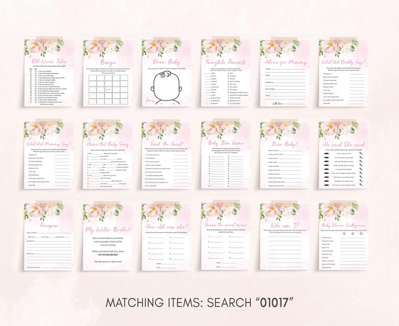 Blush Pink Floral Baby Shower Games Pack