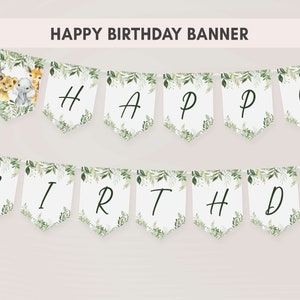 Happy Birthday Banner Safari Birthday Party, Wild One Birthday Banners, Jungle Animals Kids Birthday Decorations, Safari Animals Decor 179BD
