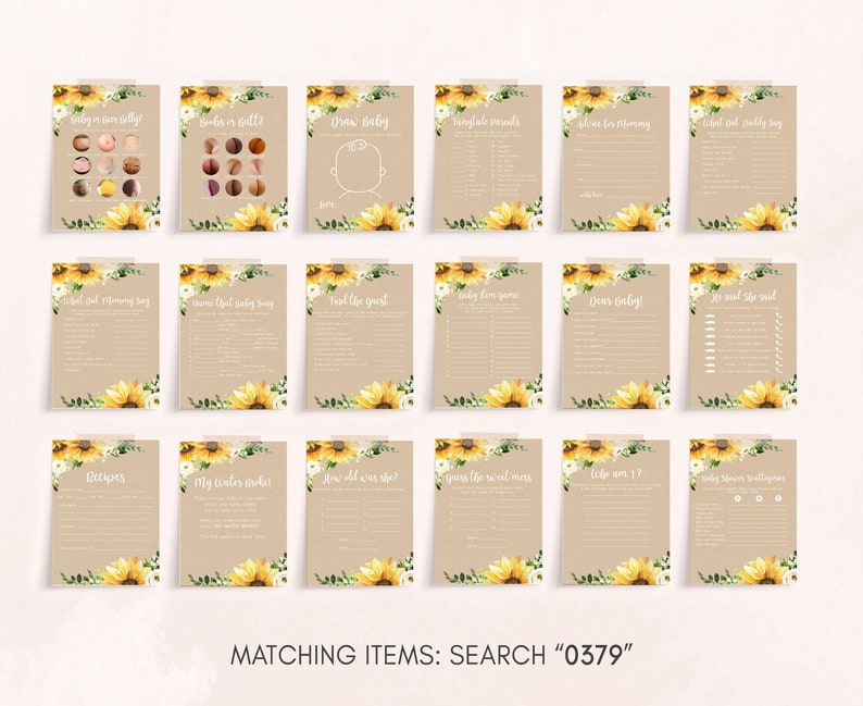 Editable Sunflower Girl Baby Shower Games Bundle, Rustic Boho Baby Shower Game Pack, Sunflower Yellow Floral Baby Shower Games Template 0379 image 2