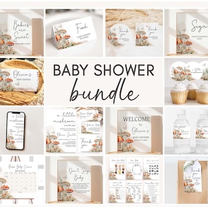 Pacchetto baby shower modificabile con piccolo fungo, pacchetto baby shower autunnale con funghi, modello mega pacchetto baby shower bosco incantato 0849