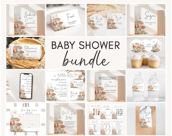 Editable Little Mushroom Baby Shower Bundle, Mushroom Fall Baby Shower Pack, Enchanted Forest Woodland Baby Shower Mega Bundle Template 0849