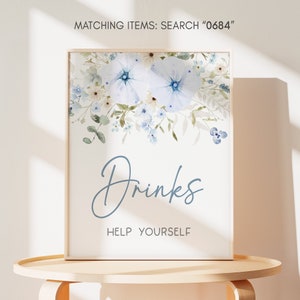 Baby in Bloom Baby Shower Drink Signs, Dusty Blue Wildflower Baby Shower Drinks Table Sign, Spring Flowers Baby Shower Decor Signs, 0684