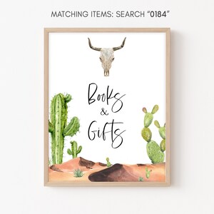 Stierenschedel babyshower boeken en geschenken teken zuidwestelijke cactus babyshower geschenken tabel bord Boho babyshower genderneutraal afdrukbare 0184