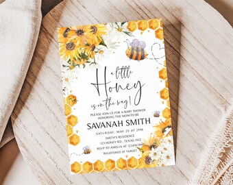 Little Honey Baby Shower Invite,bees & Sunflowers Invite