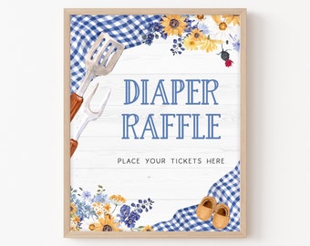 Diaper Raffle Sign Blue BBQ Baby Shower Baby-Q Shower Diaper Game Sign Boy Backyard Barbeque Picnic Couples Shower Printable Template 0304