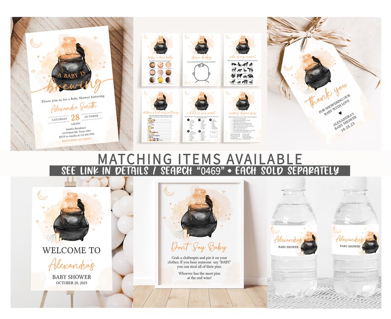 Editable A Baby is Brewing Halloween Baby Shower Games Bundle, Gender Neutral Halloween Baby Shower Game Pack, Witch Baby Shower Games 0469 image 2