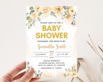 Editable Fall Baby Shower Invitation, Fall Floral Baby Shower Invite, Floral Autumn Rustic Baby Shower Invitation. Fall Invite Template 0352