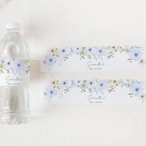 Editable Baby in Bloom Baby Shower Bottle Label, Dusty Blue Wildflower Baby Shower Water Labels, Spring Flowers Water Bottle Stickers, 0684 image 3