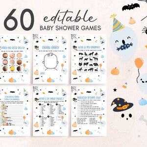 Editable Blue A Little Boo Baby Shower Games Bundle, Blue Ghost Halloween Baby Shower Game Pack, Boy Halloween Baby Shower Games Set 0367