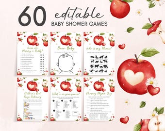 Editable Apple of Our Eye Baby Shower Games Bundle, Fall Apple Baby Shower Game Pack, Fruit Baby Shower Games, Apple of My Eye Game, 01106