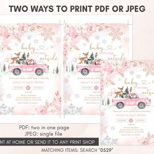 Bewerkbare roze winter bos baby shower uitnodiging bundel, meisje bos winter baby shower uitnodiging set, roze baby het is koud buiten, 0529 afbeelding 4