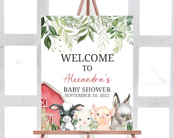 Farm Baby Shower Welcome Sign, Farm Animals Baby Shower Welcome Sign, Red Barnyard Gender Neutral Decor, Rustic Printable Template 0209