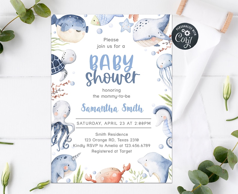 Editable Under the Sea Baby Shower Invitation Ocean Baby Etsy