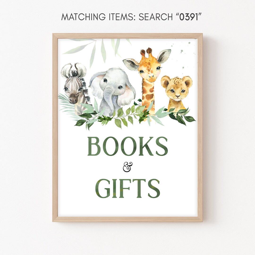 Oh Boy Safari Baby Shower Books and Gifts Sign, Jungle Baby Shower Gifts Table Sign, Greenery