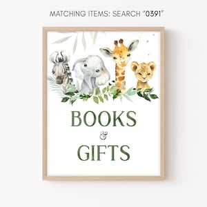 Oh Boy Safari Baby Shower Bücher und Geschenke Schild, Dschungel Baby Shower Geschenke Tischschild, grüne Dschungel Safari Tiere Printable Vorlage 0391