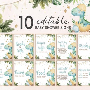Bearbeitbares Dinosaurier-Babyparty-Tischschild, Rawr Es ist ein Junge-Dino-Babyparty-Bundle-Zeichen, das bald Dinosaurier-Babyparty-Mimosa-Zeichen 01087 brütet