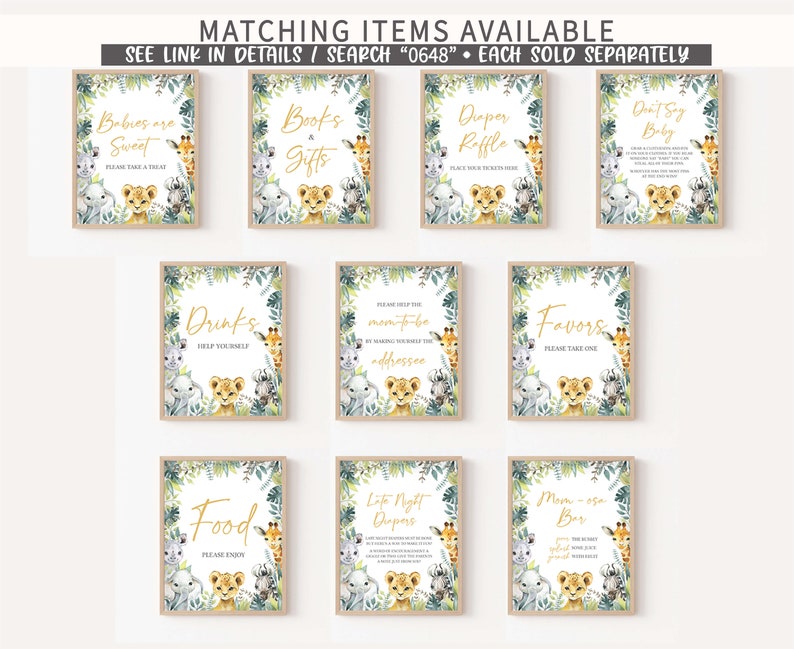 Cartel de bienvenida editable de Wild One Baby Shower, cartel de bienvenida de Jungle Safari Baby Shower, cartel de bienvenida de Greenery Safari Animals Baby Shower, 0648 imagen 4