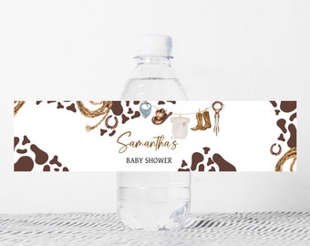 Editable Cowboy Baby Shower Bottle Label, Wild West Rodeo Baby Shower Water Labels, A Little Cowboy Western Country Bottle Stickers, 0722