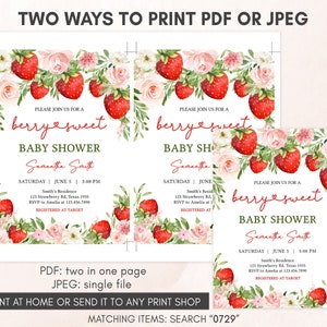 two baby shower cards with flowers and strawberries on them