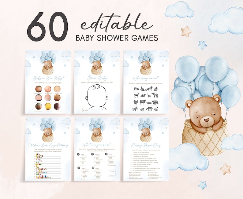 a baby shower game with a teddy bear in a basket
