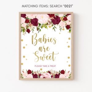 Marsala Baby Shower Sign, Babies are Sweet Baby Shower Sign, Burgundy Table Decoration, Pink Floral Rustic Table Signs, Printable 0021