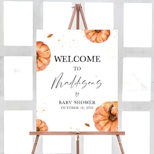 Orange Pumpkin Fall Minimalist Autumn Baby Shower Welcome Sign