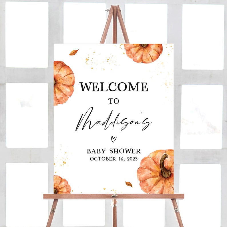 Orange Pumpkin Fall Minimalist Autumn Baby Shower Welcome Sign