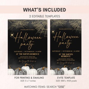 a halloween party flyer with pumpkins and spider web