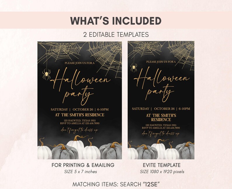 a halloween party flyer with pumpkins and spider web