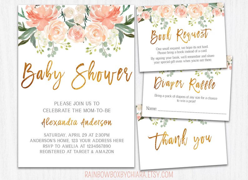 Floral Youngster Shower Invitation, Printable Red Peach Rose Invitation, Watercolor Flower Woman Invitation, Rustic Greenery Invite, Its a Woman photo regarding Etsy Baby Shower Invitations Printable named Floral Kid Shower Invitation, Printable Red Peach Rose Invitation, Watercolor Flower Lady Invitation, Rustic Greenery Invite, Its a Female