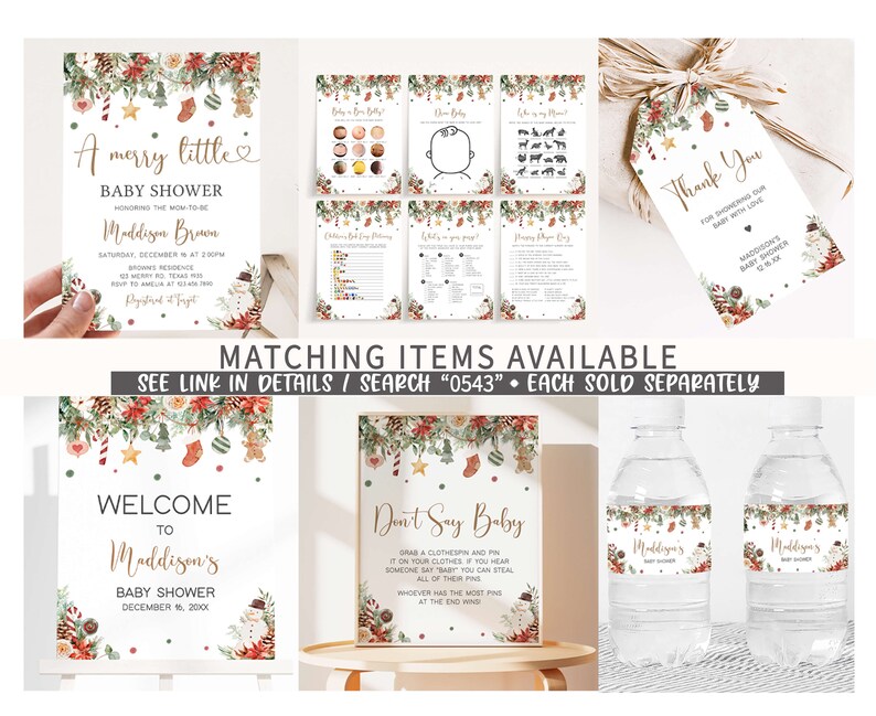 Bundle modifiable de jeux de baby shower joyeux petit, pack de jeux de baby shower de Noël neutres en matière de genre, lot de jeux de baby shower de vacances hiver, 0543 image 2