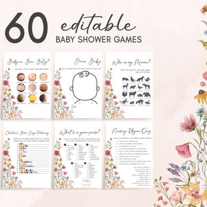 Editable Baby in Bloom Baby Shower Games Bundle, Boho Wildflower Baby Shower Game Pack, Spring Floral Baby Shower Games Set Template, 0627 image 1