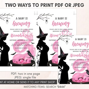 Editable A Baby is Brewing Halloween Baby Shower Invitation Bundle, Girl Halloween Baby Shower Invite Set, Witch Baby Shower Invitation 0444 image 4