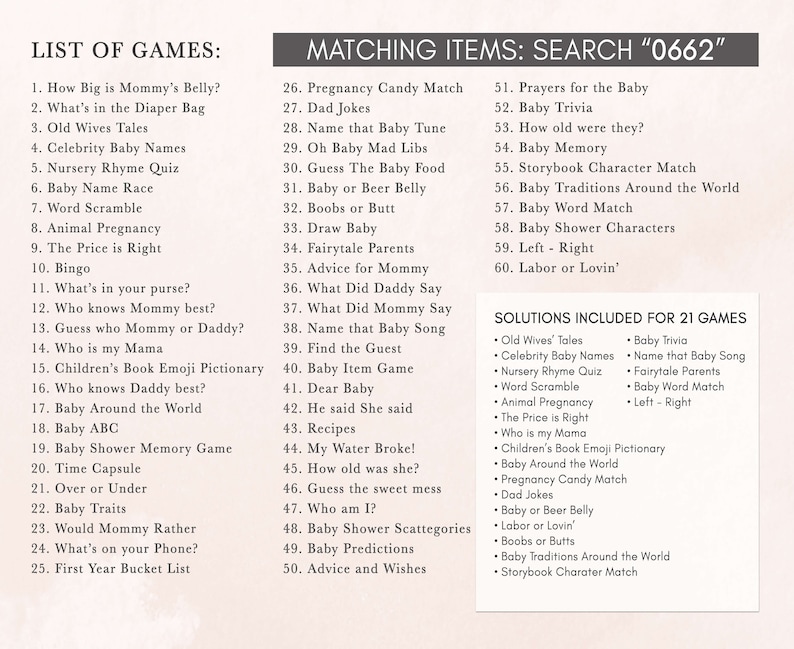 a list of games for a baby shower