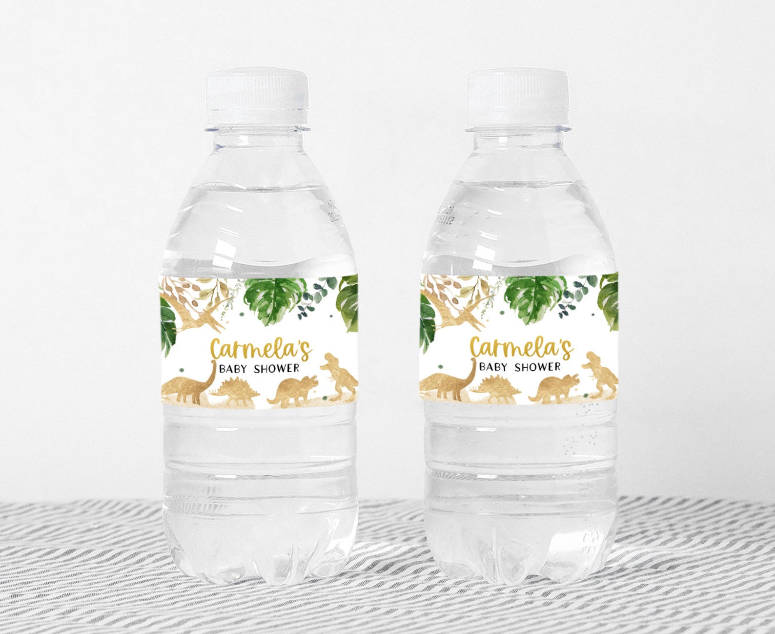 Editable Dinosaur Baby Shower Water Bottle Labels Gold Dino - Etsy