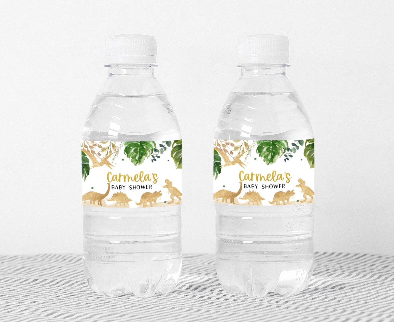 Editable Dinosaur Baby Shower Water Bottle Labels Gold Dino - Etsy