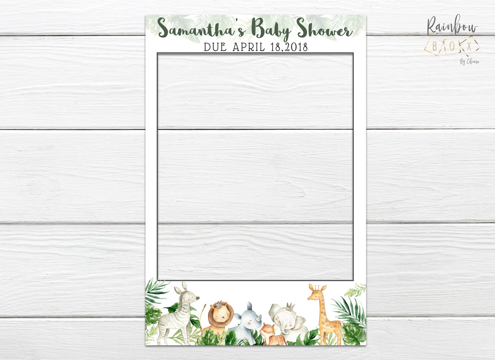 Safari Baby Shower Photo Frame Jungle Safari Safari Animals Photo Prop Jungle Frame Palm Leaves Tropical Neutral Gender BSL