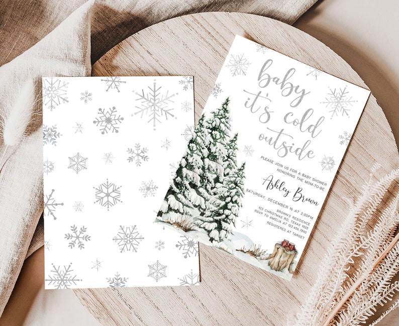 Bewerkbare baby het is koud buiten baby shower uitnodiging, genderneutrale winter baby shower uitnodiging, kerst baby shower uitnodiging sjabloon 0572 afbeelding 2